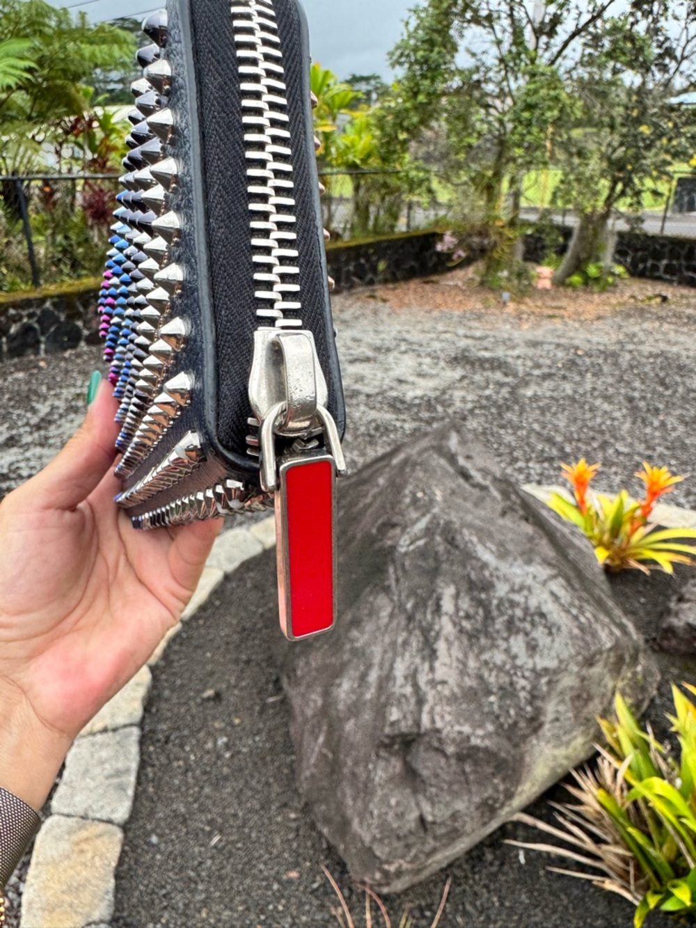 Christian Louboutin Studded Zip Around Wallet Multicolor Spikes Red Interior - Picture 4 of 13